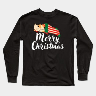 Merry christmas cute cat sleeping in a sock Long Sleeve T-Shirt